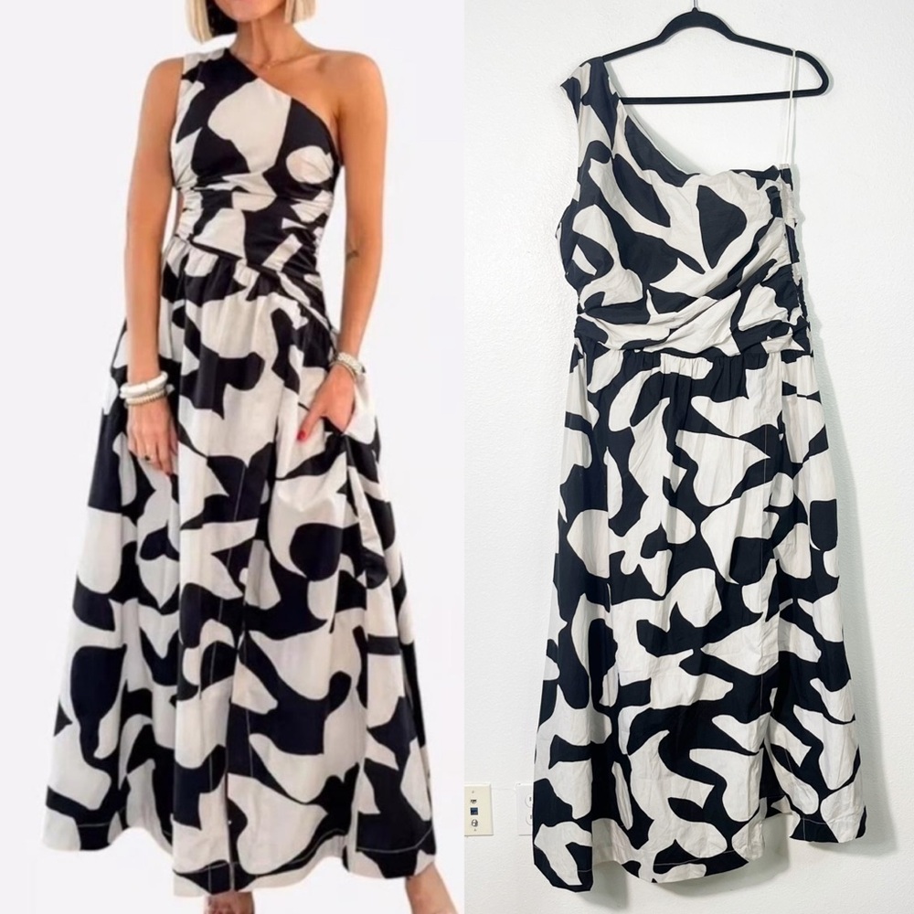 Abercrombie & Fitch Fiore One-Shoulder Maxi Dress High Slit Side Cutout XL NEW - Picture 2 of 10